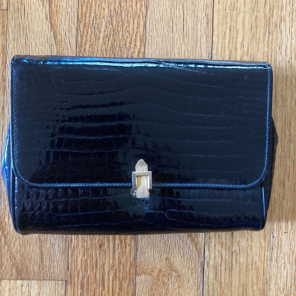Vintage Susan Gail Patent Clutch Purse in Black, Mini, Croc Embossed - Picture 1 of 10